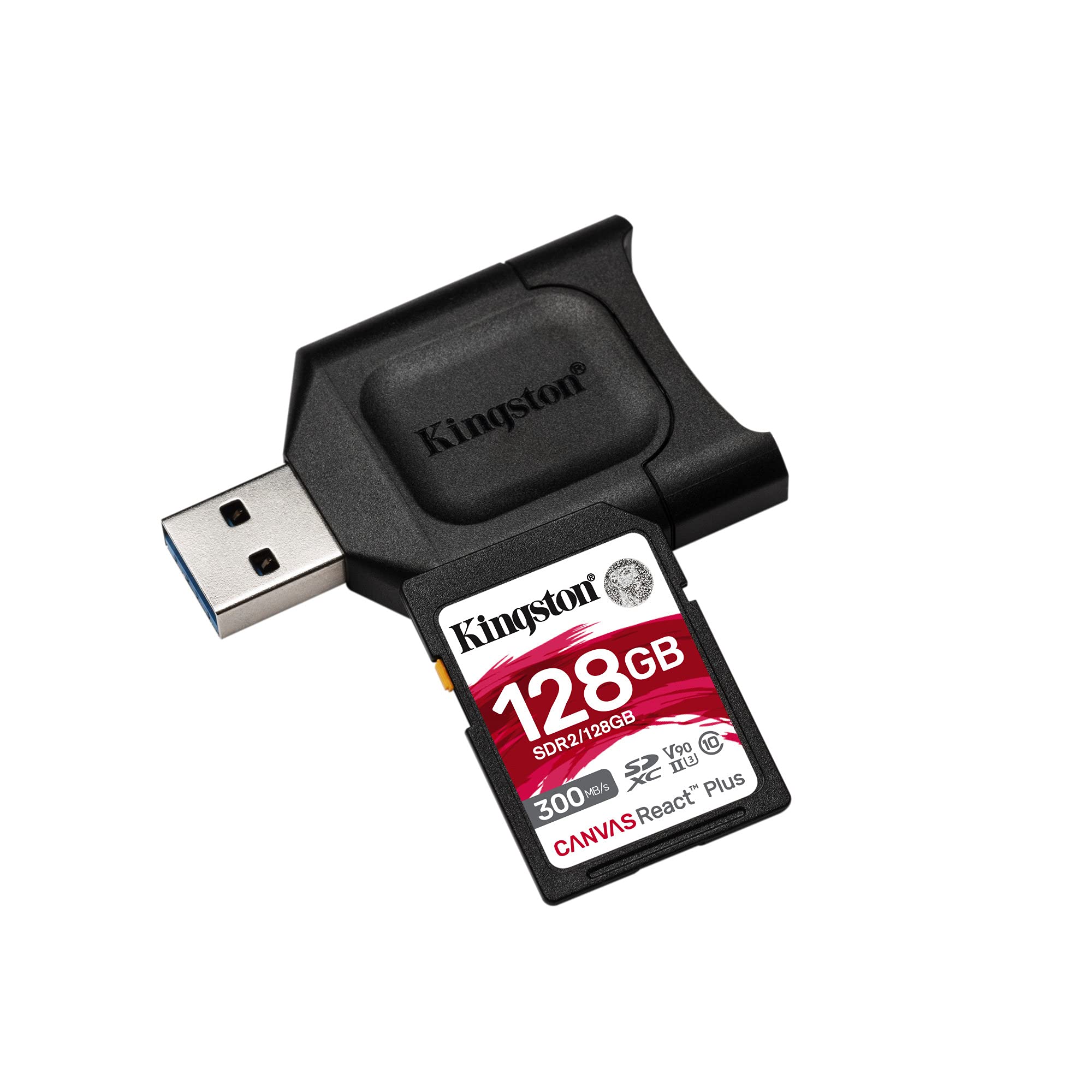 Kingston MLPR2/128GB SD Card + Card Reader (128 GB SDXC React Plus SDR2 + MLP SD Reader)