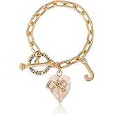 Juicy Couture Bracelets Gold-Tone 7.5", Toggle Bracelet with Logo and Heart Charms, Juicy Jewelry