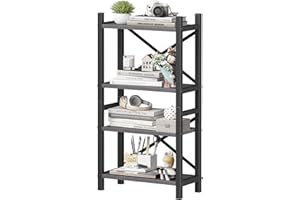Homeiju Desktop Bookshelf, 4-Tier Stackable Narrow Desk Bookcase, Adjustable Industrial Desk Organizer Display Shelf, Wood Desktop Book Organizer for Living Room, Bedroom and Home Office(Grey)