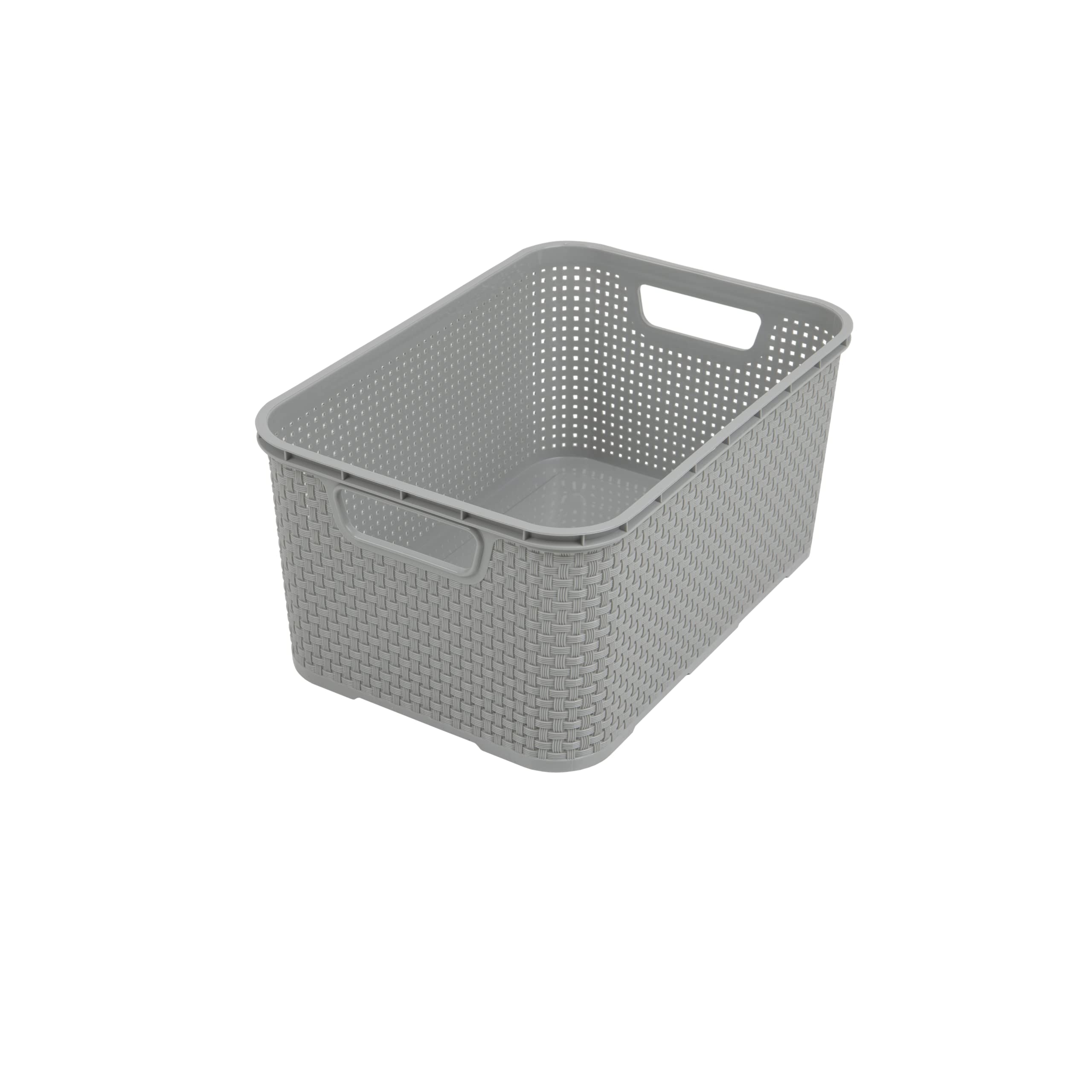 BranQ Home Essential Universal Multifunctional Basket in Rattan Design, Size M 10 L, BPA-Free Plastic PP, Light Grey, 28.8 x 19.7 x 16.2 cm