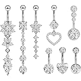 Oufksiyy Belly Button Ring Surgical Steel Dangle Stainless Steel Belly Rings 14G Belly Button Piercing Cute Navel Ring Belly Piercing Jewelry 14 Gauge Belly Piercing Jewelry