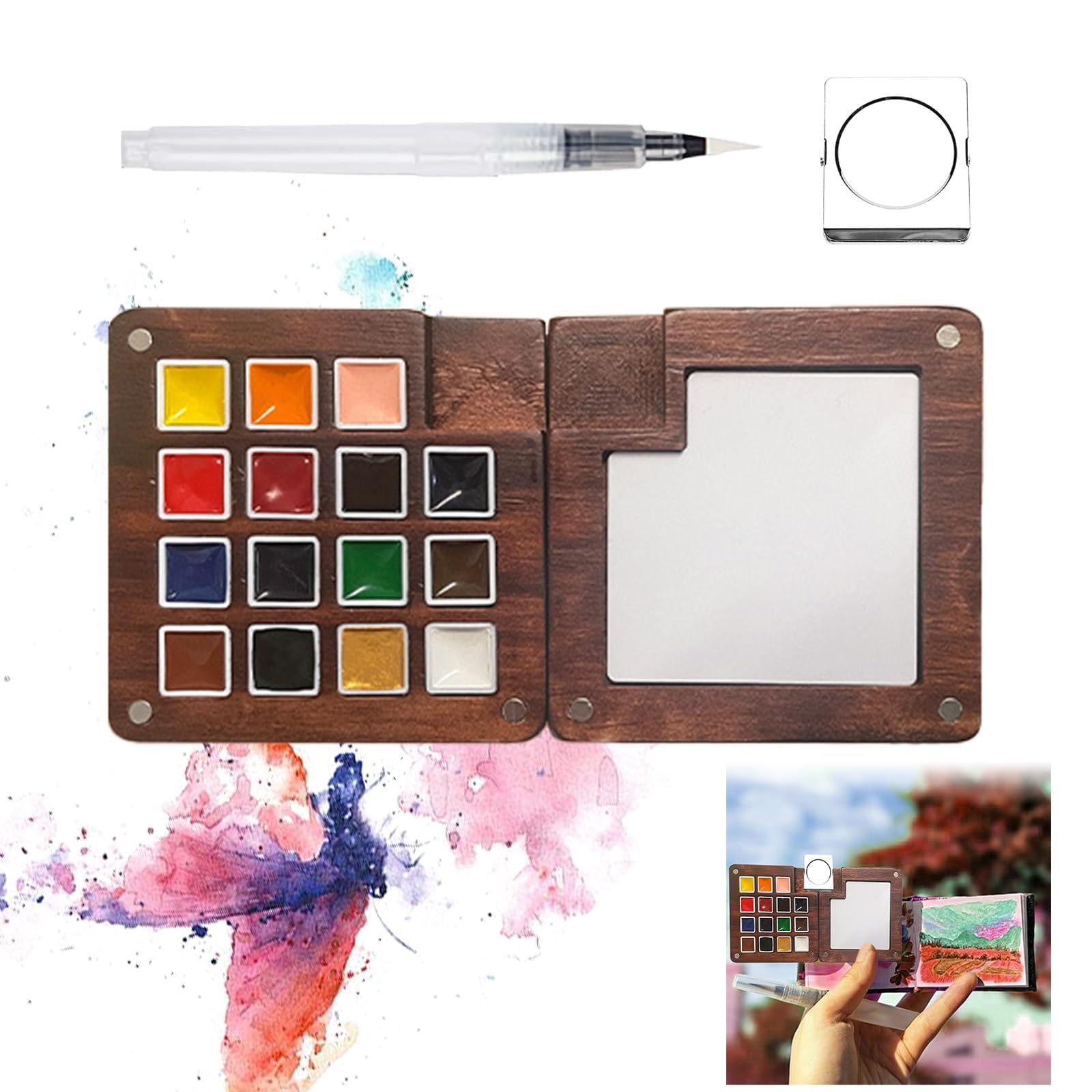 Photo 1 of ***MISSING PARTS***
Mini Paint Palette Travel Kit - Mini Travel Watercolor Palette Set, Pocket Artist Water Color Travel Set with Colours, Binder Clips, Watercolor Pens, Wooden Paint Box for Painters Artists Students