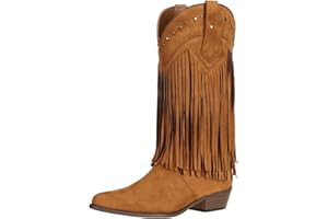 SheSole Women's Fringe Western Boots Wide Calf Riding Cowgirl Cowboy boots Black