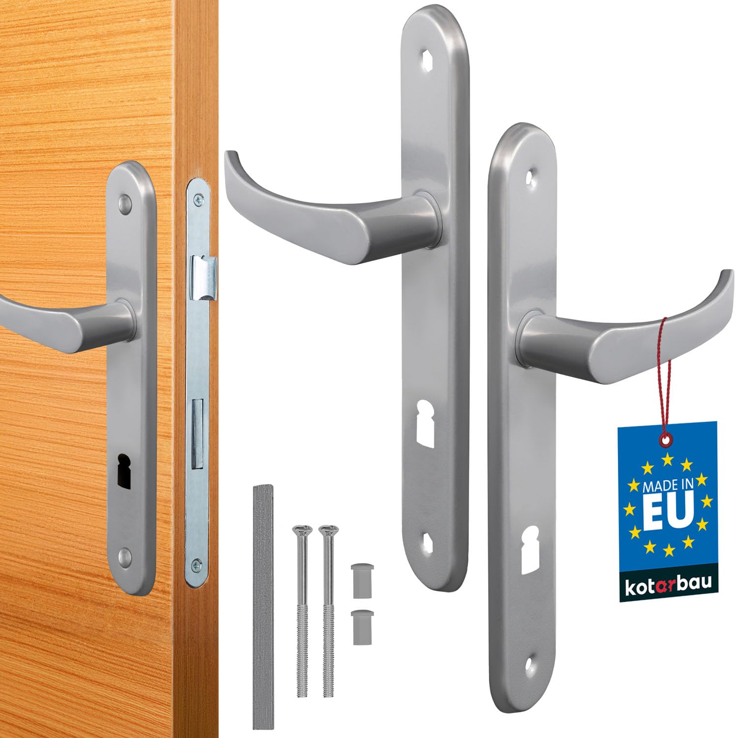 KOTARBAU® Door Handle 72 mm Right Left Deadlock Silver Door Fitting Door Handle Door Handle Set Room Door Long Plate Aluminium