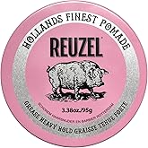 REUZEL Pink Grease Pomade, Strong All Day Hold, Oil-Based Styling Wax, Medium Shine, Easy To Wash Out, For All Hair Types