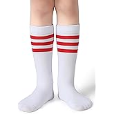 Pareberry Boys Girls Over the Calf Striped Tube Socks Cotton Soft Retro Athletics No Heel Socks for Kids 5-14 Years