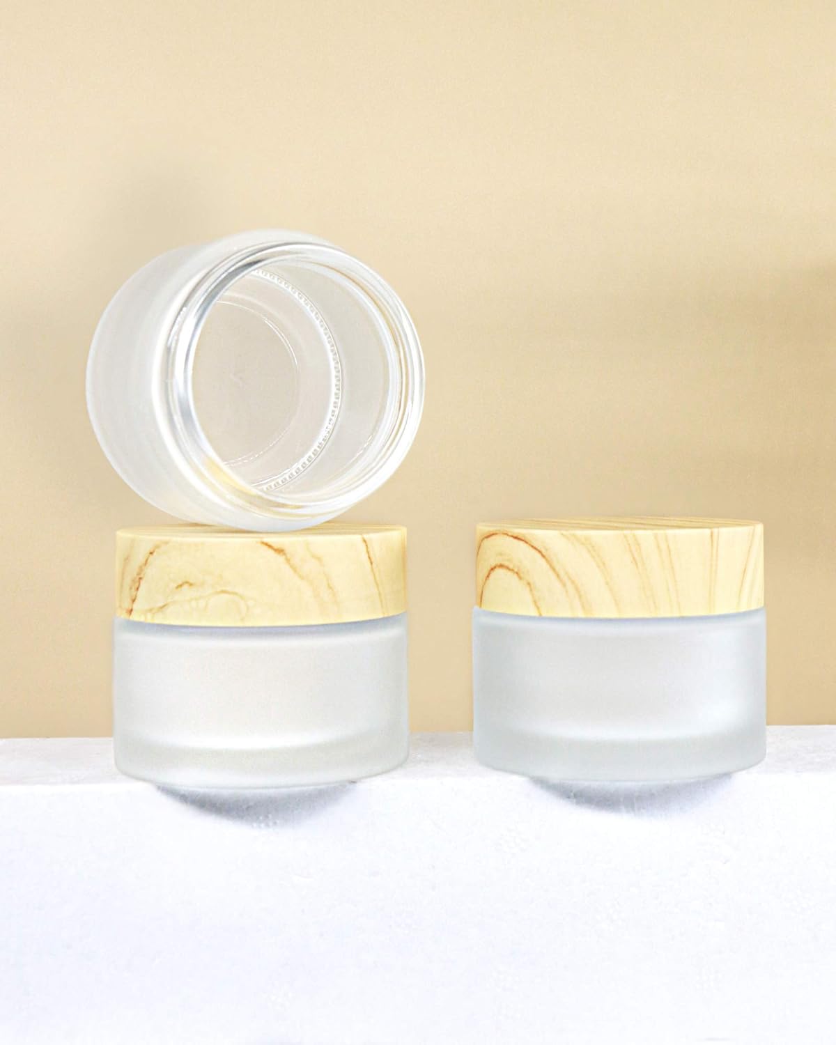 AMMAX Glass Cosmetic Containers Empty Sample Jars with Leakproof Lids Makeup Sample Containers BPA free Pot Jars for Cosmetic, Lotion, Cream (4 Pack) : Beauty