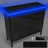 PartyLife NEW &amp; Improved Portable Bar Table w/LED Lights, Folding Steel Legs, 2 Bar Skirts, Supportive Storage Shelf &amp; Carrying Case - Black