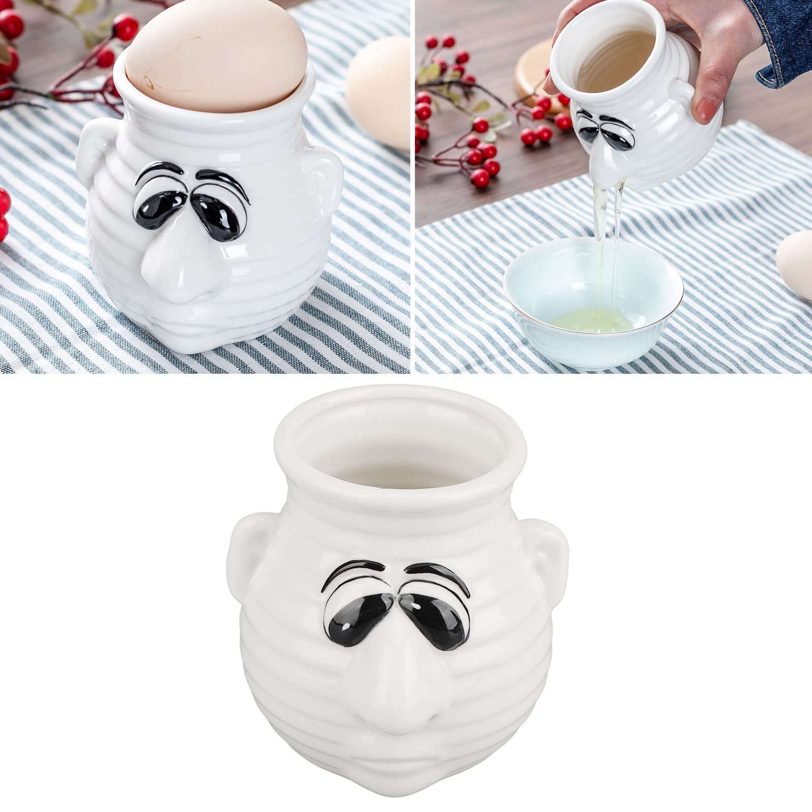 Jeanoko Cartoon Egg White and Yolk Separator, Egg Separator Funny Snot Nose Easy Durable Ceramic Time Saving Egg White Separator for Kitchen Cooking