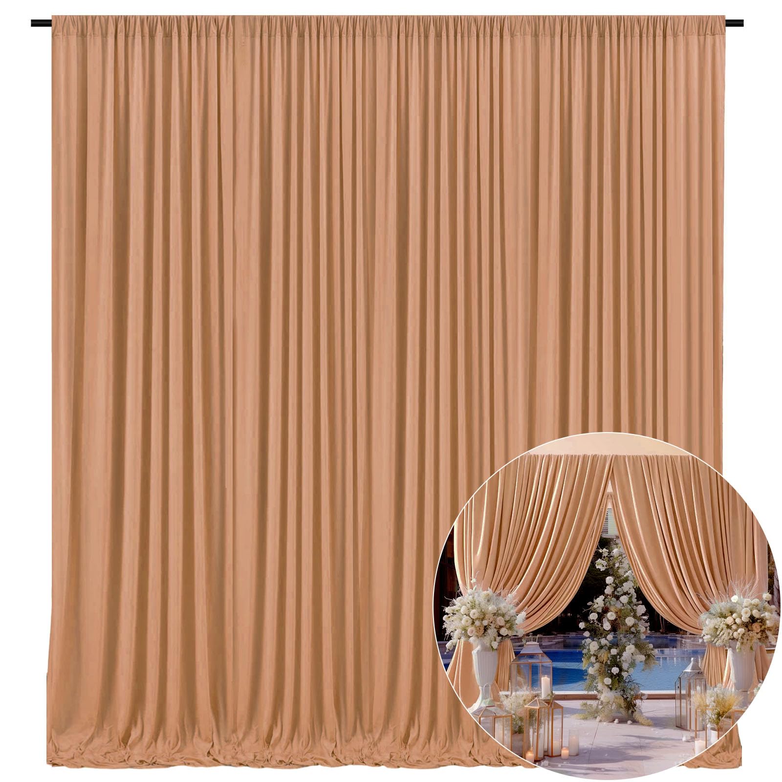 Photo 1 of 10 x 10 Feet Khaki Backdrop Curtain for Partie, Background Curtains for Photoshoot, Birthday, Wedding, Halloween, Thanksgiving, Christmas Day, New Year Party Decorations 5Ft x 10Ft, 2 Panels
