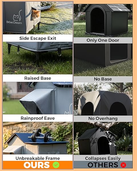 BRAVEDREAM LARGE CAT HOUSE WITH HEATING PAD, INSULATED WEATHERPROOF CAT HOUSE FOR FERAL CATS, ESCAPE DOOR, ELEVATED, CLAWSABLE, FOLDABLE, OUTDOOR HEATED PET HOUSE FOR WINTER, GARDEN, PATIO, BACKYARD
