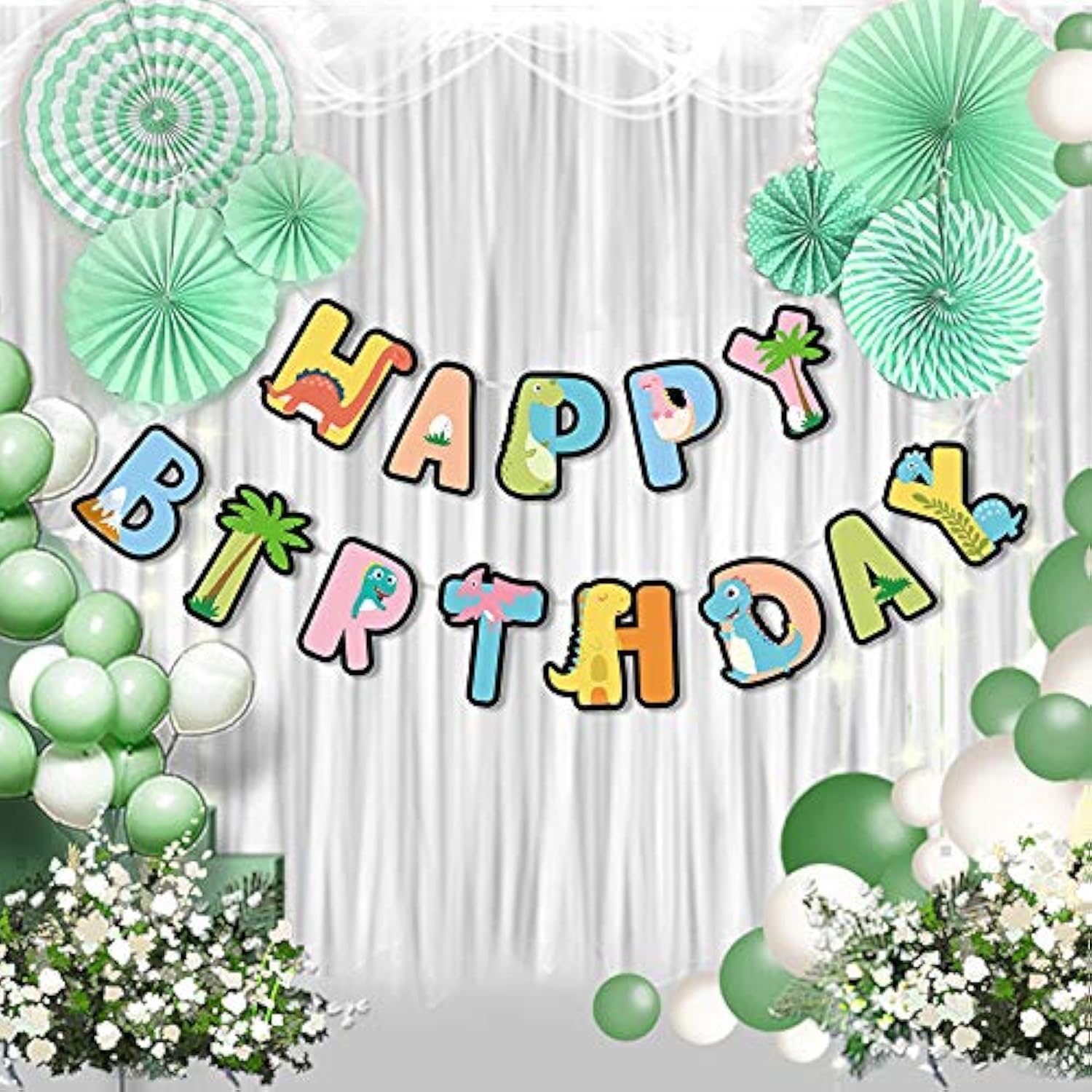 Norinoya Dinosaur Happy Birthday Banner,Birthday Bunting,Birthday Party Supplies Decorations,Perfect for Indoor Outdoor Kids' Party Banners