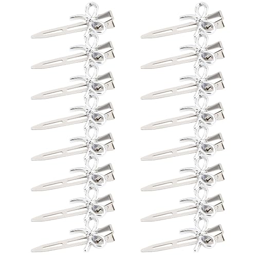 KEUKORZ Hair Clips for Styling - 16Pcs Bow Duck Bill Clips, Pin Curl Metal Sectioning Rollers, Long Roller Styling Alligator Hairdressing for Women