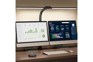 KEZKALS LED Desk Lamp with Clamp, Wireless Remote Control Dimming Stepless Architect Desk Lamps for Home Office, 25 Lighting Modes Adjustable LED Table Lamp, Study Eye-Caring Dual Head Gooseneck Lamp for Desk