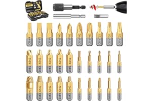 DTRUCTIEW 33 PCS Screw Extractor Set, HSS 6542 Titanium Stripped Screw Extractor Kit, Easy Out Screw Extractor Set of Rusty & Broken with Magnetic Extension Bit Holder & Socket Adapter