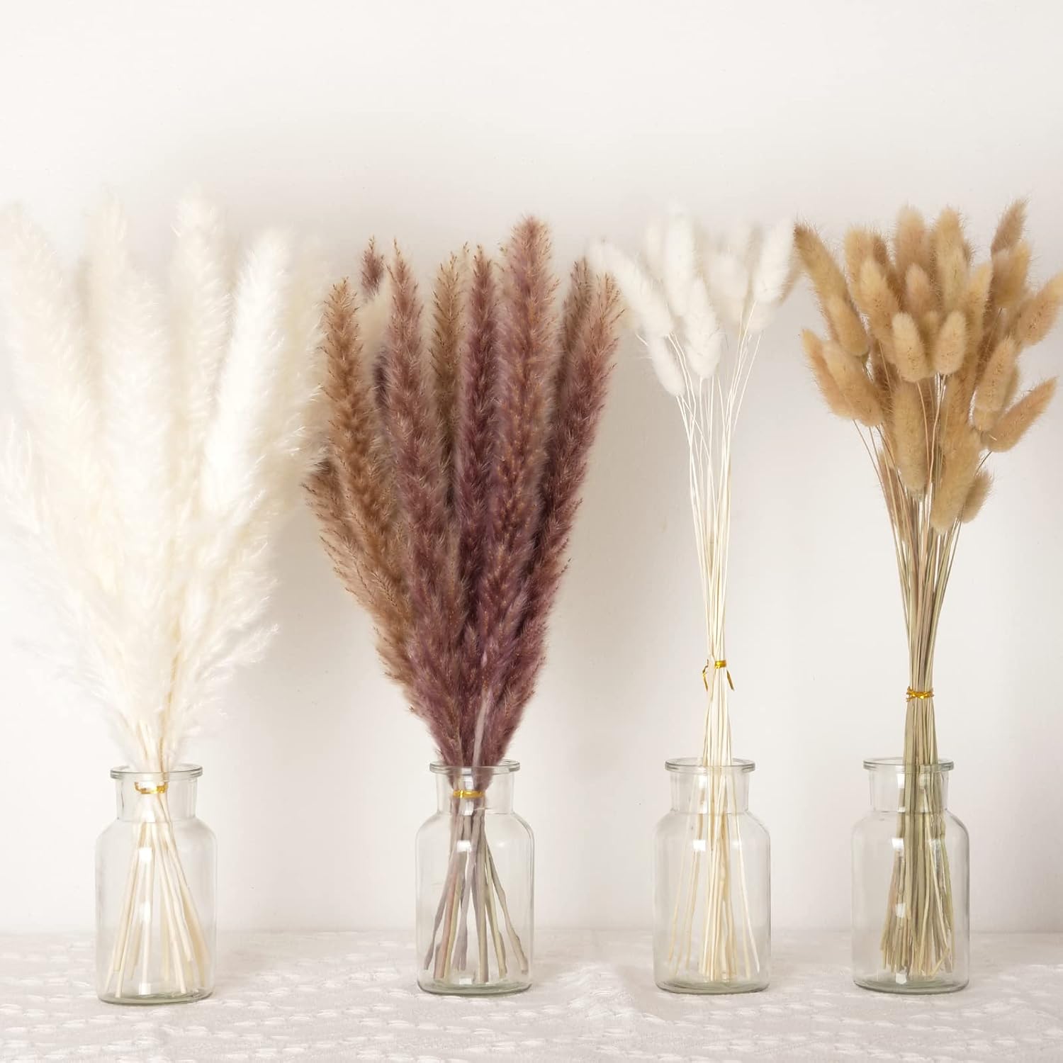 Dried & Preserved Flora - Pampas Grass Boho Home Decor - Moraway Fall Floral Arrangement - 90 Pcs Natural Dried Flower for Wedding Party Living Room Bedroom Farmhouse Office Table Vase - Western Modern Neutral Decorations