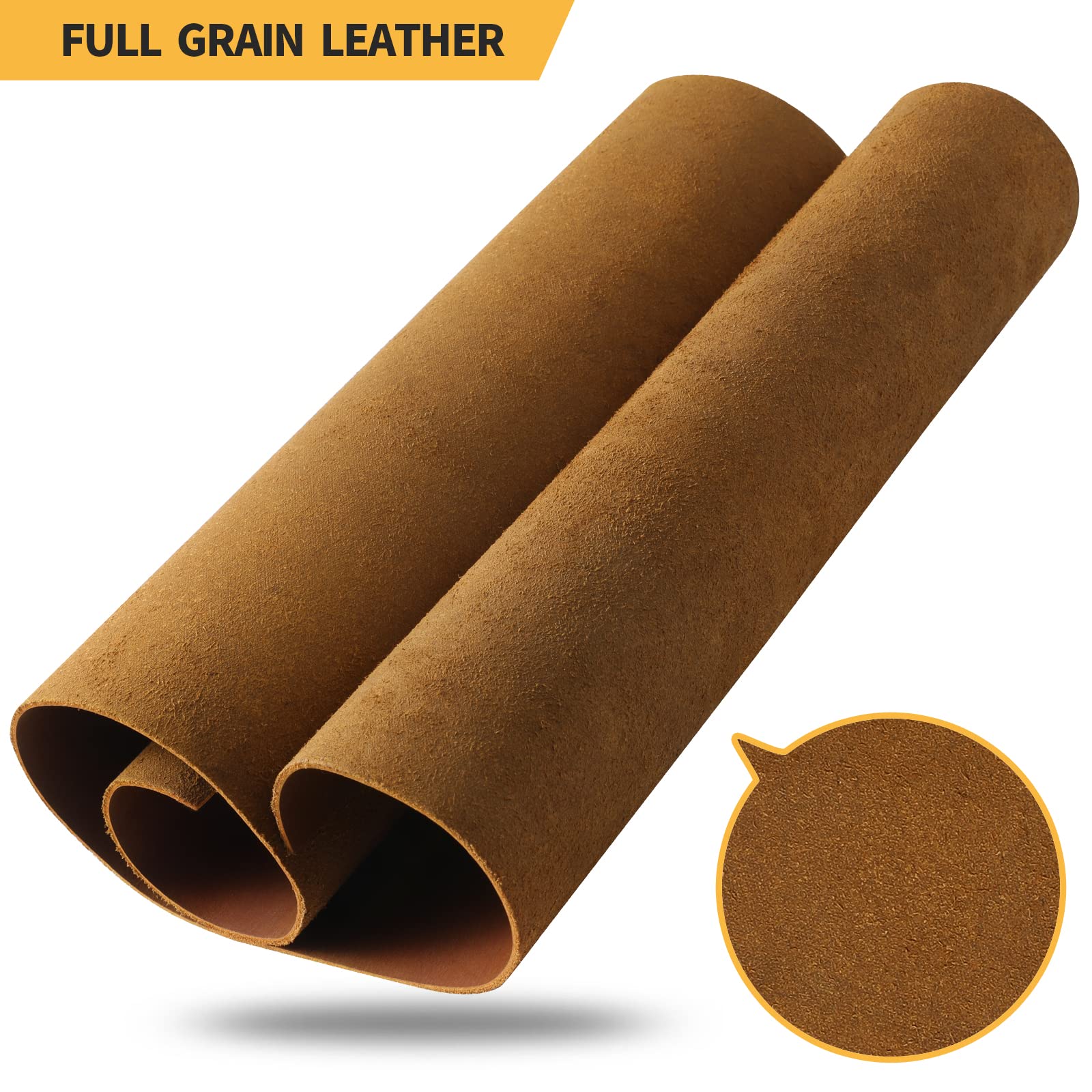 RingSun Bourbon Brown Genuine Leather Sheets for Crafts - Full Grain Tooling Leather (2mm), 12''X24''