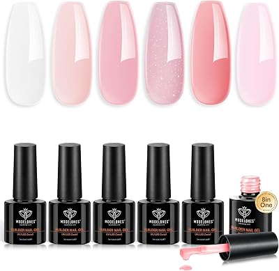 Modelones Builder Gel 6 Colors 8-in-ONE Pink Clear Nail Builder Gel Set