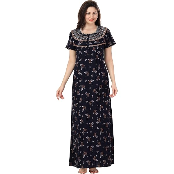 Soulemo Women's Alpine Blend Nightgown 1646 - Full Length Embroidered Sleep Dress With Pockets