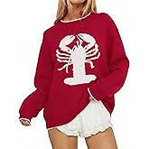 Graphic Sweaters for Women Lobster Graphic Pullover Knitted Sweater Vintage Crewneck Sweatshirt Cute Y2k Pullover Tops