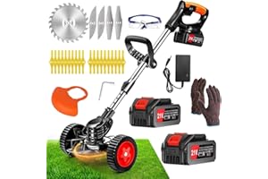 MYSTIQUE MAISON Cordless Weed Wacker Electric Grass Trimmer with 21v 4.0Ah Battery Powered,3-in-1 Brush Cutter Weed Cutter Lawn Trimmer,with Wheels Adjustable Lightweight for Lawn, Garden, Yard Care