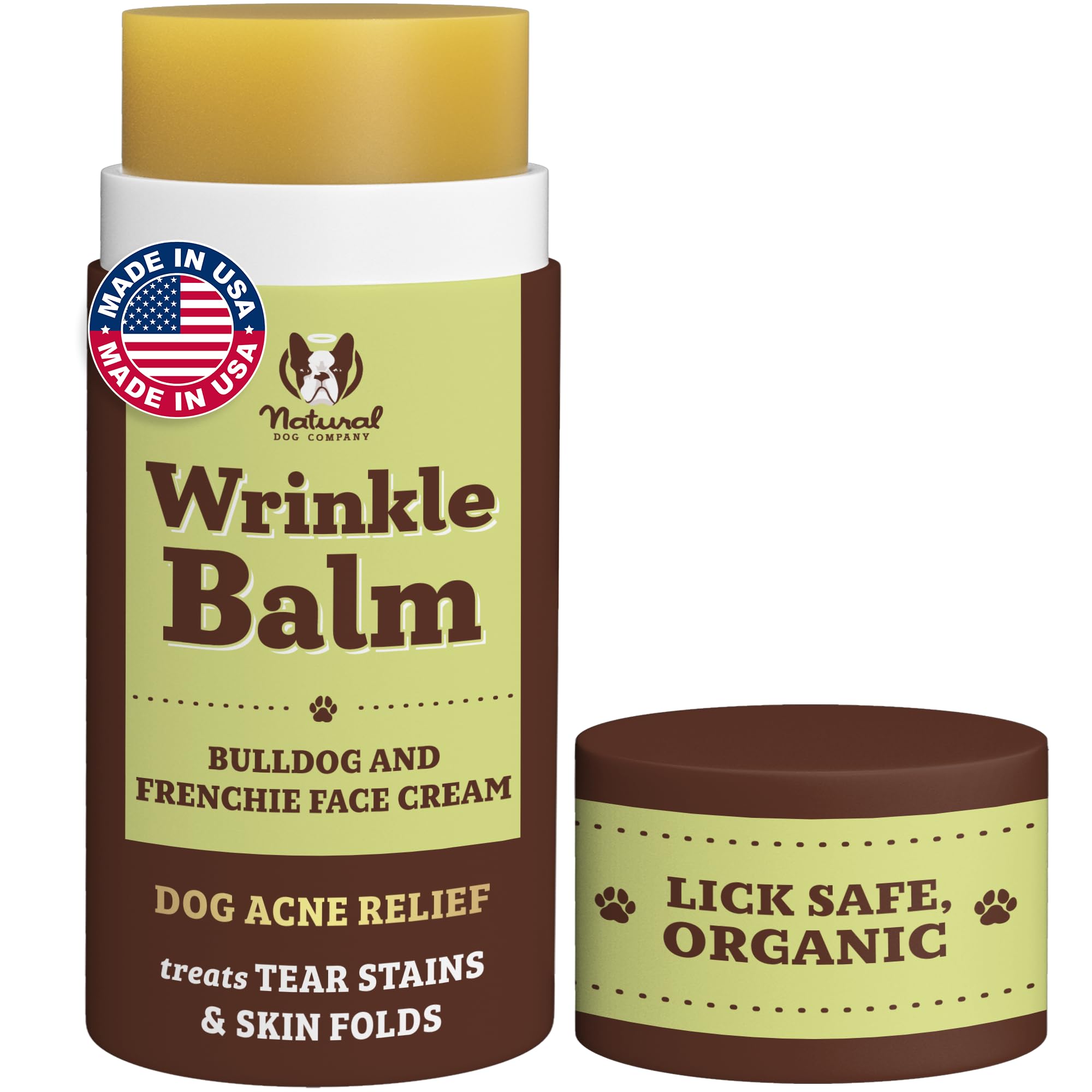 Natural Dog Company - Wrinkle Balm | Cleans and Soothes Dog Wrinkles and Skin Folds, Perfect for Bulldogs, All Natural, Organic Ingredients 2oz Stick