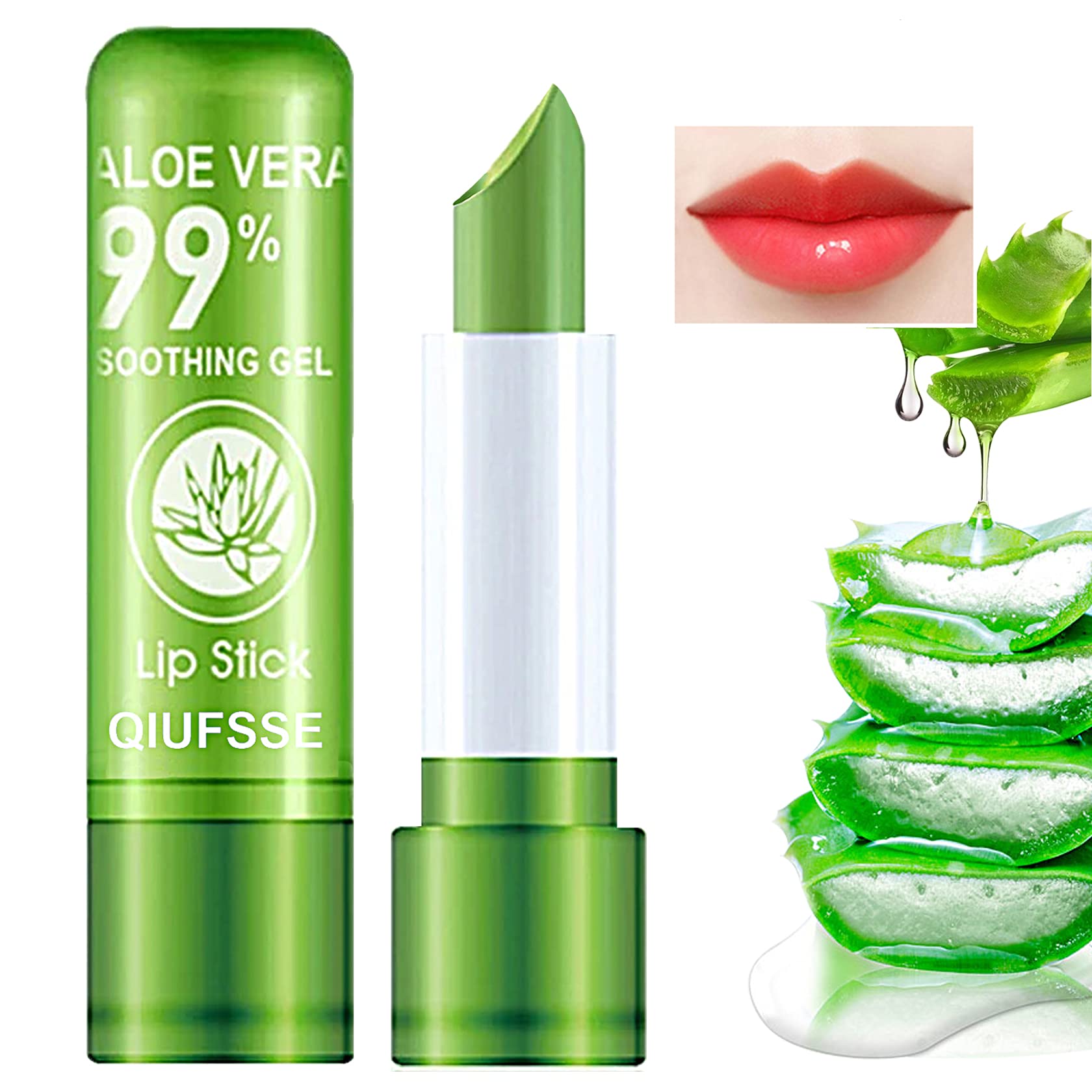 QIUFSSE Aloe Vera Lipstick, Moisturizing Aloe Lip Balm, Magic Temperature Color Change Lip Stain, Long Lasting Waterproof Lip Makeup