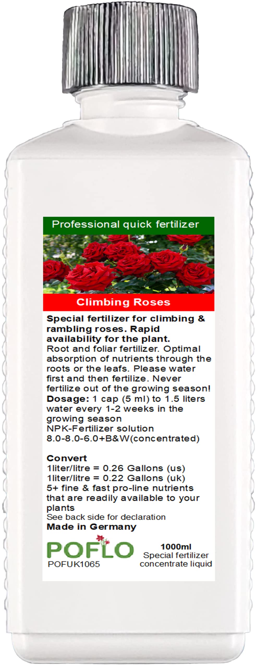 POFLO Climbing roses and shrub roses fertilizer, premium liquid fertilizer from the professional line (1000ml)