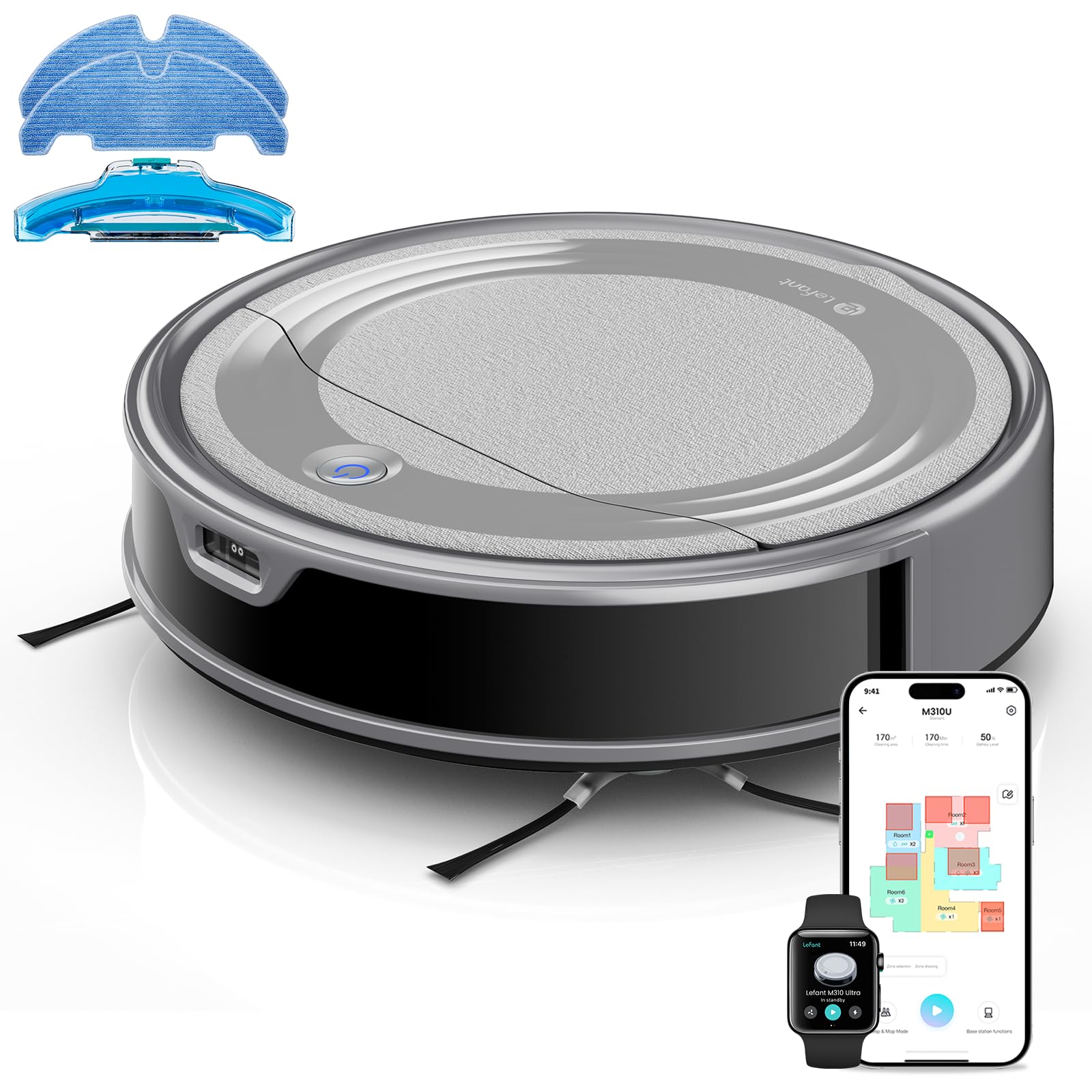 Photo 1 of Lefant M310 Ultra Robot Vacuum and Mop, 6000Pa Suction-Slim Robotic Cleaner with ToF LiDAR Navigation, Accurate Obstacle Avoidance, WiFi/App/Alexa Control, 170min Runtime, for Pet Hair and Home
