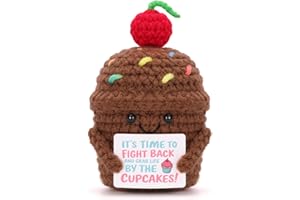 COZYMATE Positive Crochet Cupcakes with Affirmation Messages Crochet Emotional Cupcake Plush for Women Best Friends Christmas Birthday Emotional Gifts (Brown)