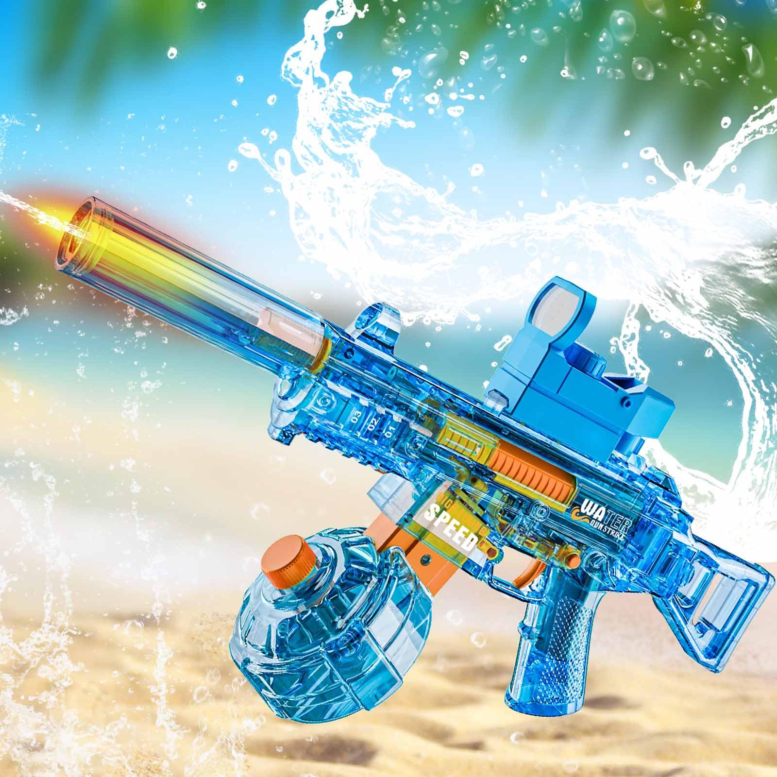 New Electric Water Gun for Adults Kids, Automatic Water Gun With LED Lights, Ultra-Long Range, Large-Capacity Automatic Water Absorption, Ultra-Long Standby (Blue)