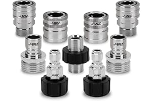 JANZ Pressure Washer Adapter Set, M22 to 3/8 inch Quick Disconnect Kit, 3/4 Inch to Quick Disconnect, Male M22 Hose Adapter, Stainless Steel, 9-Pack