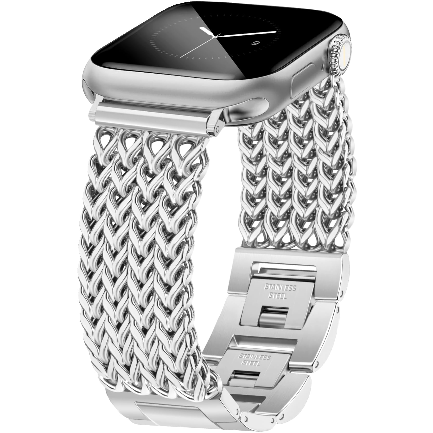 JR.DM Silver Bracelet Band for Women Compatible with Apple Watch 42mm(S3/2/1) 44mm 45mm 46mm 49mm Designer Stainless Steel Metal Chain Dressy Strap for iWatch Series 11/10/9/8/7/6/5/4/SE/3/2/1/Ultra