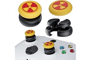 PlayRealm NO FALLING OFF Thumbstick Extender & Silicone Grip Cover 2 Sets for Xbox Series X/S & Xbox One S/X Controller(Radiation Yellow)