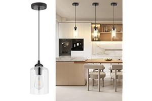 CANMEIJIA Black Pendant Lights Kitchen Island, Modern 1-Light Ceiling Pendant Lighting with Clear Glass Shade, Adjustable Hanging Light Fixtures for Kitchen Island Living Room Bedroom Hallway