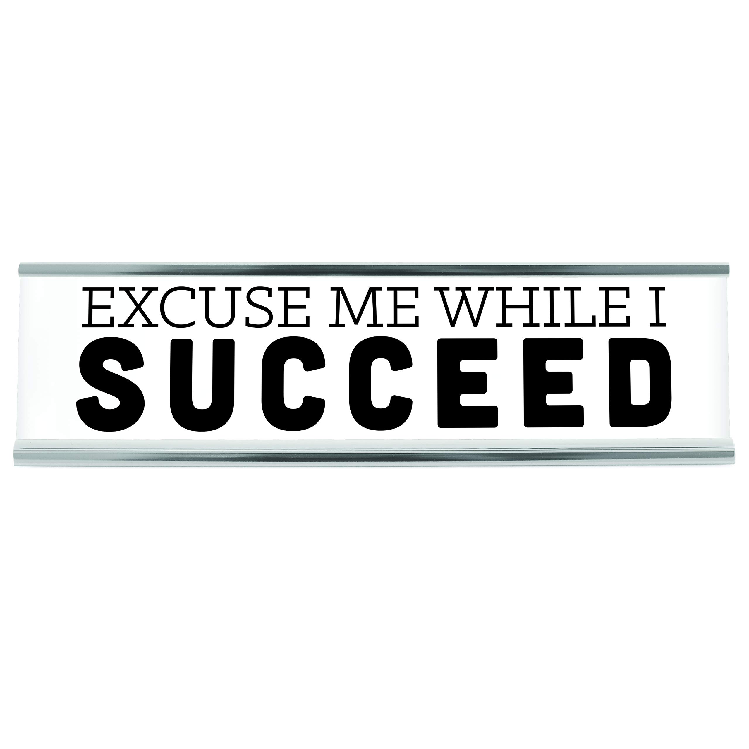 WELLSPRING "Succeed" Acrylic Desk Sign - Witty and Funny Desk Signs for Office, Perfect Office Gifts for Boss & Co Workers - Modern Office Desk Signs - 8x2 Freestanding Funny Desk Sign