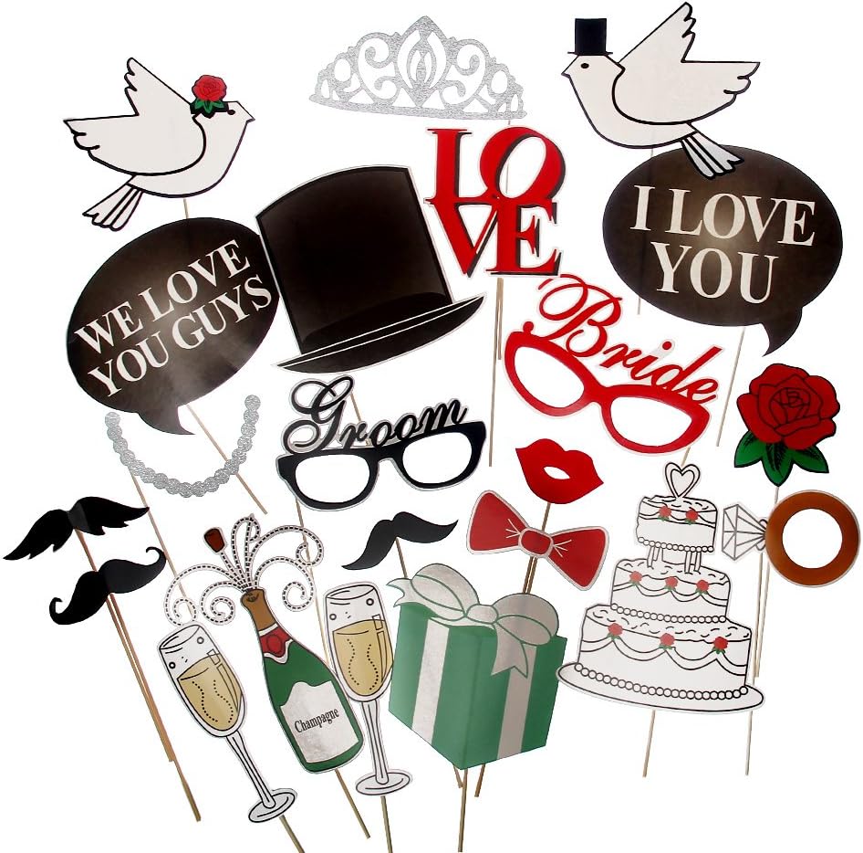 Wedding Ceremony Mr and Mrs Bride and Groom Party Photo Booth Props-22count