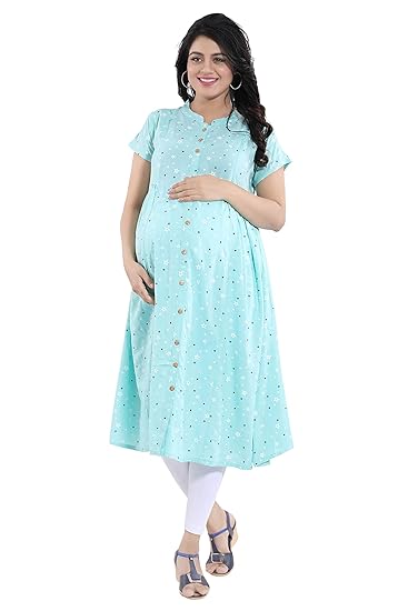 Mammas Maternity Womens Printed Rayon Maternity/Feeding kurti