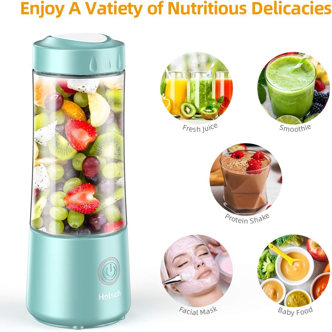 [2020 Upgraded Version]Hotsch Portable Blender, Personal Size Blender Juicer Cup for Juice Crushed Ice Smoothies and Shakes, 4001mAh USB Rechargeable with Six Blades, Mini Blender for Sports, Office, Travel, Gym and Outdoors: Kitchen & Dining