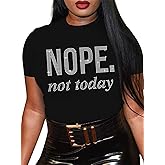 Women's Rhinestone Graphic Tees Funny Tops Summer Casual Loose Short Sleeve T Shirts