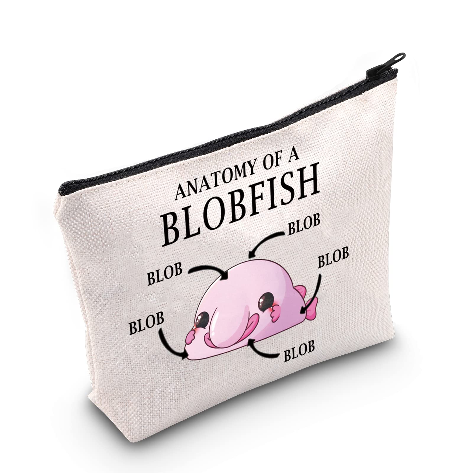 Pink Blobfish Lover Gift Anatomy of a Blobfish Makeup Bag Blobfish Owner Cosmetic Bag Sea Animal Lover Gift Ugly Animal Lover Zipper Travel Bag (Anatomy of a Blobfish White)