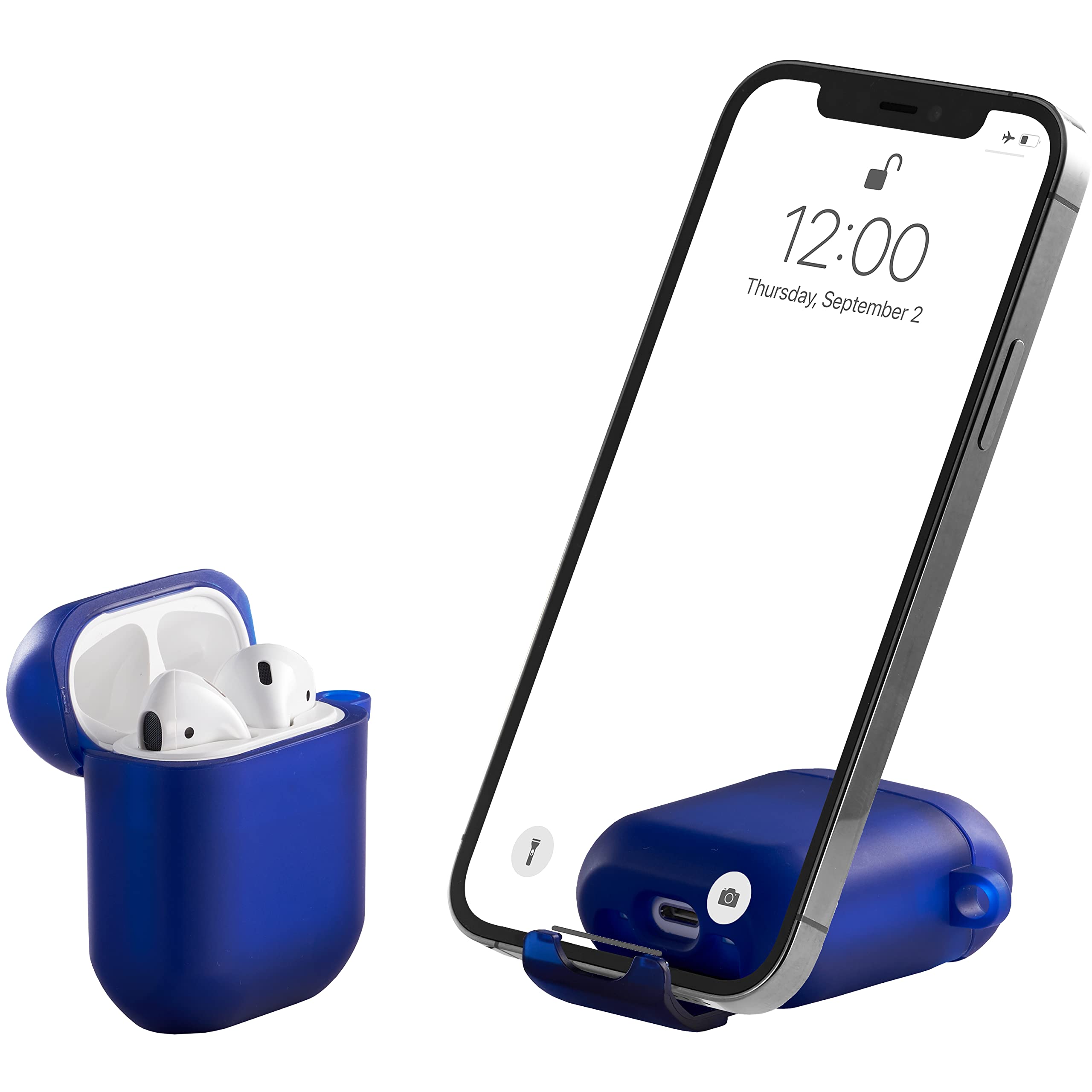 BelTech AirStand - AirPods Case Cover with Invisible Phone Stand, Compatible with AirPods 1 & 2, Full Protection TPU&PC Shockproof Case with Keychain Carabiner, Wireless Charging Supported (Black)