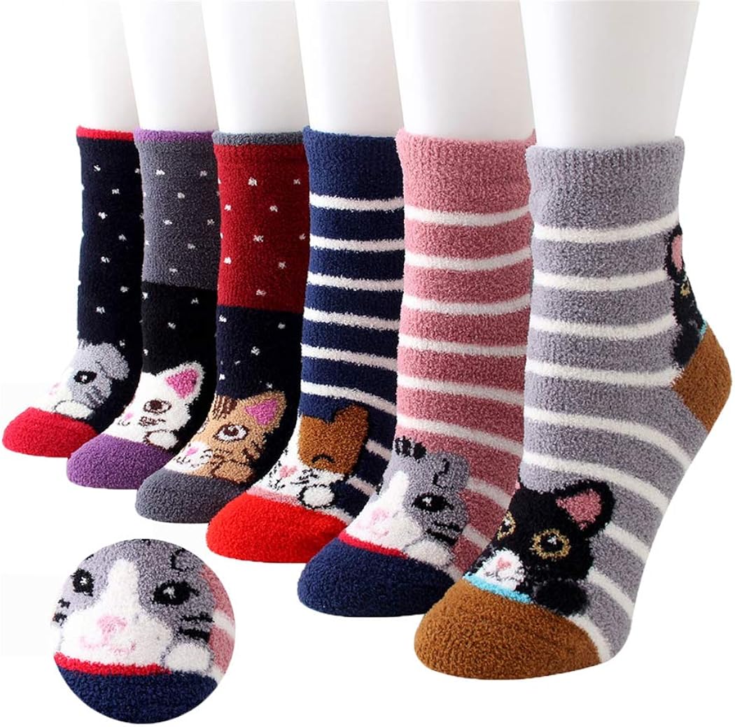 5 Paires De Chaussettes Fantaisie Femmes - Motifs Animaux Chat Chien - Coton Doux