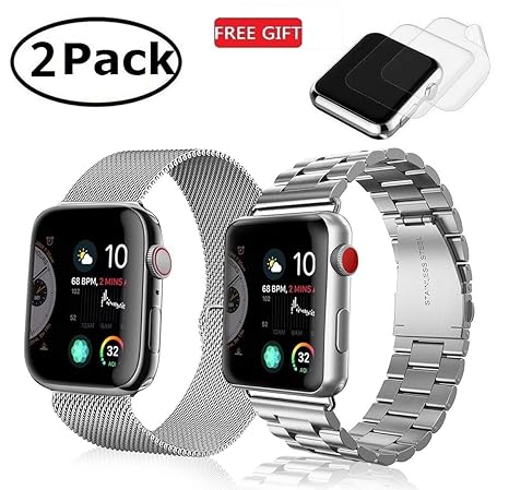 (2 Pack) Watch Band 42mm 44mm Stainless Steel, GP Metal Link Bands Bracelet Compatible Apple Watch Series 4, Series 3, Series 2, Series 1, iwatch ...