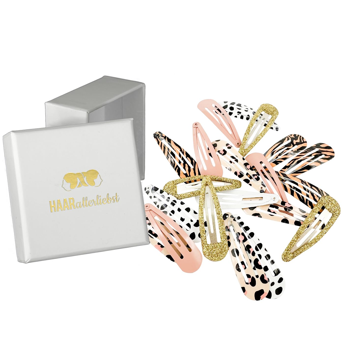 HAARallerliebst® Pack of 20 Hair Clips Girls Animal Print Small Colourful Hair Clips Baby Children Hair Clips with Box Hair Clip Hair Accessories