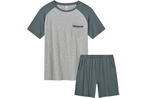 MoFiz Men's Sleep Sets,Modal Pajamas Set Ultra Soft Sleepwear Short Sleeve Top & Bottom PJS Lounge Set 2 pieces