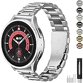 FUNSTONE Stainless Steel Band Compatible with Samsung Galaxy Watch 7 6 5 4 FE Pro Classic 40mm 44mm 43mm 47mm 45mm 42mm 46mm, 20mm Metal Elegant Casual No Gap Strap for Women Men