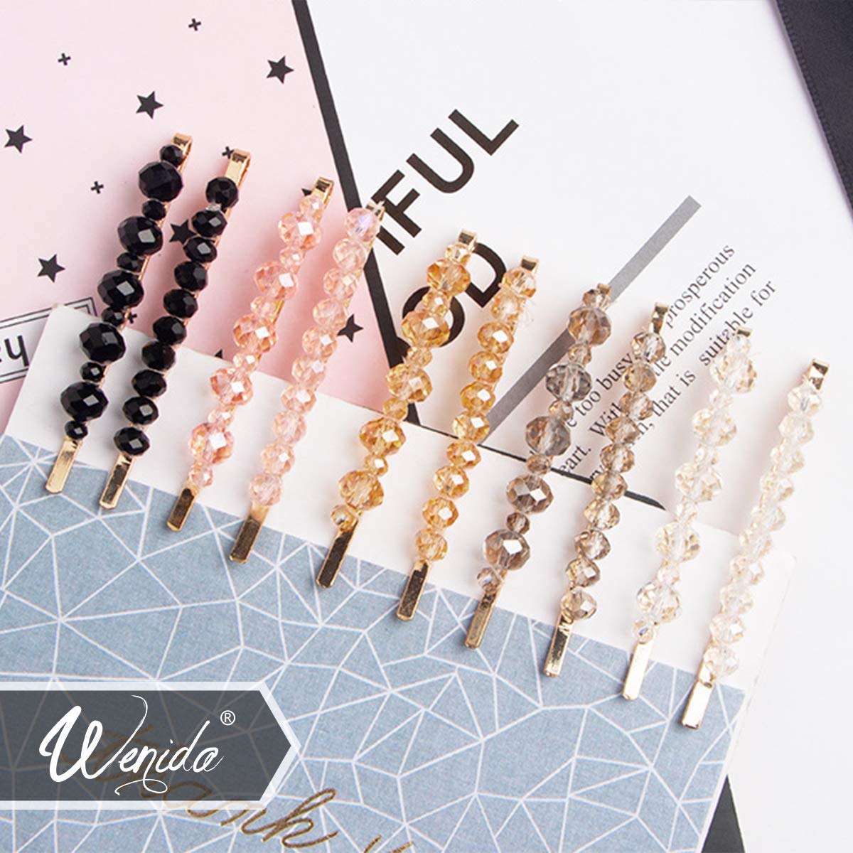 Hair Clips Wenida 10 Pieces Fashion Crystal Metal Hair Pins Barrettes Bobby Pins Decorative Hair Styling for Women Girls : Beauty