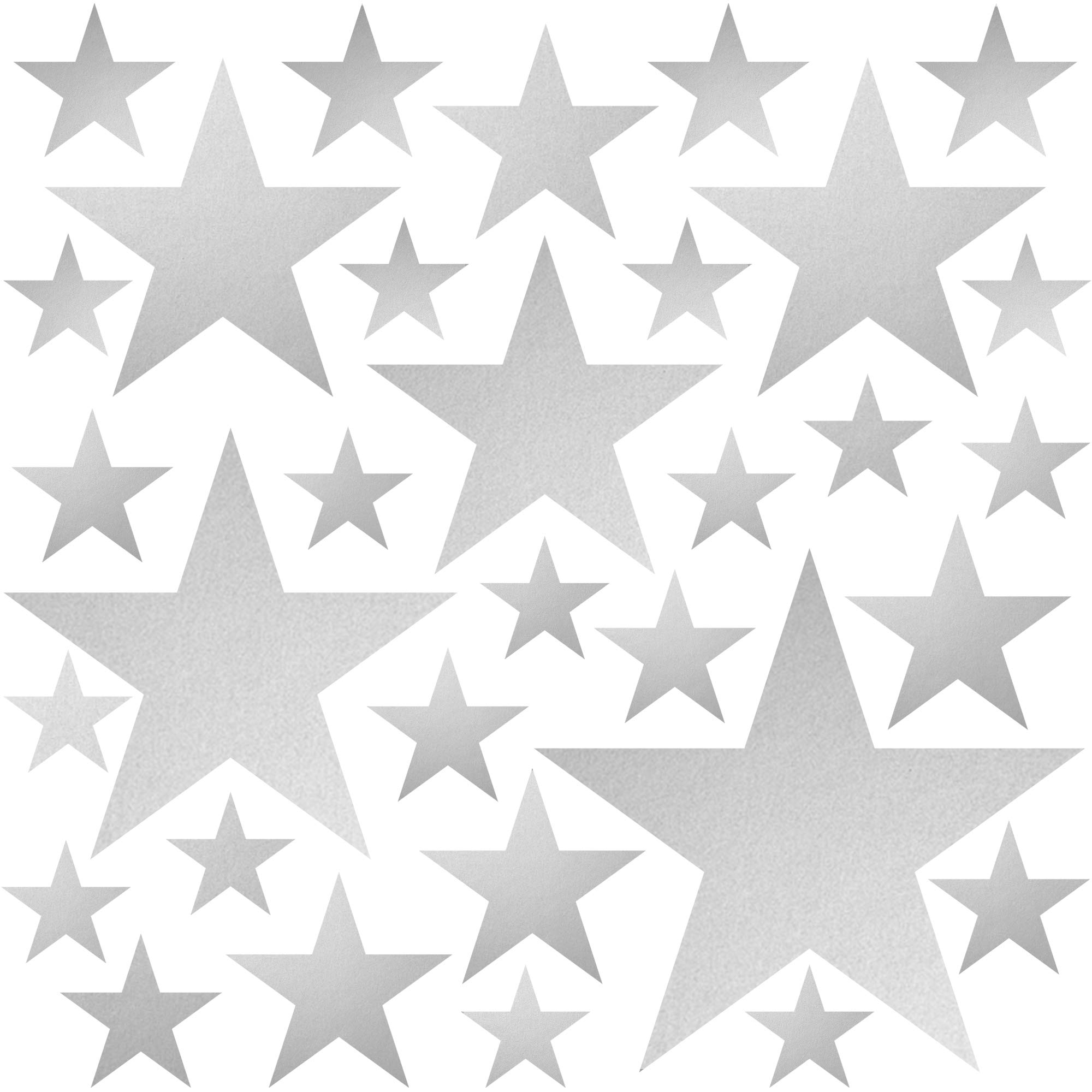 PREMYO Set of 32 Star Wall Stickers Kids - Nursery Decor Easy to Apply - Decals for Bedrooms for Girls Boys Silver
