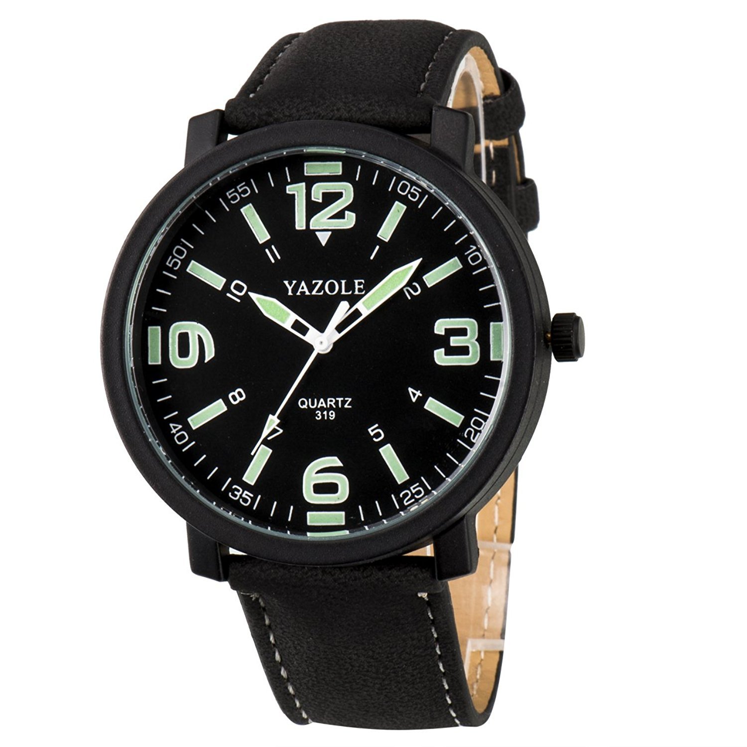 Men 30M Waterproof Night Light hands Simple Style Leather Strap Quartz Wrist Watch-Black